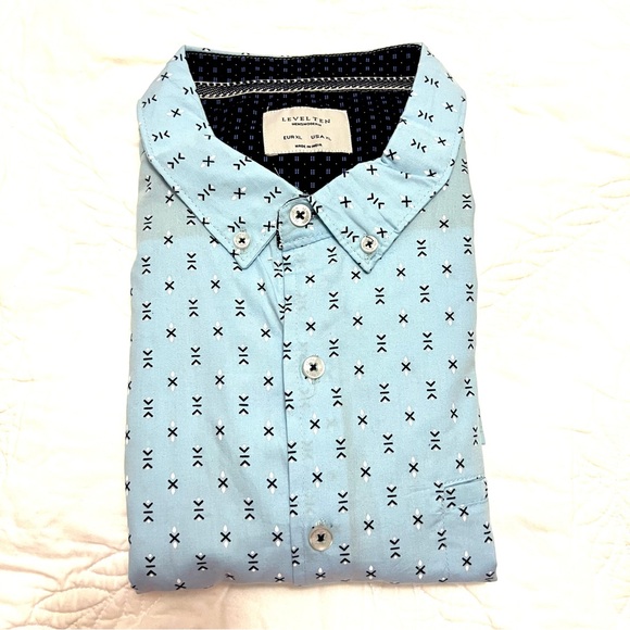 NWT LEVEL TEN COTTON SOFT RELAXED GEOMETRIC PRINT SHIRT SLEEVE BUTTON UP SHIRT - Picture 13 of 13